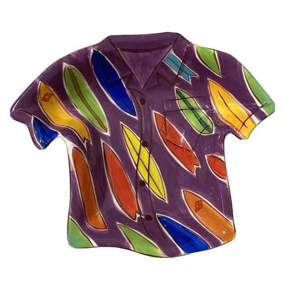 Clay Art Hawaiian Shirt Bowl Lot of 2 Tropical Home Decor Party Serving Pieces - Picture 4 of 5